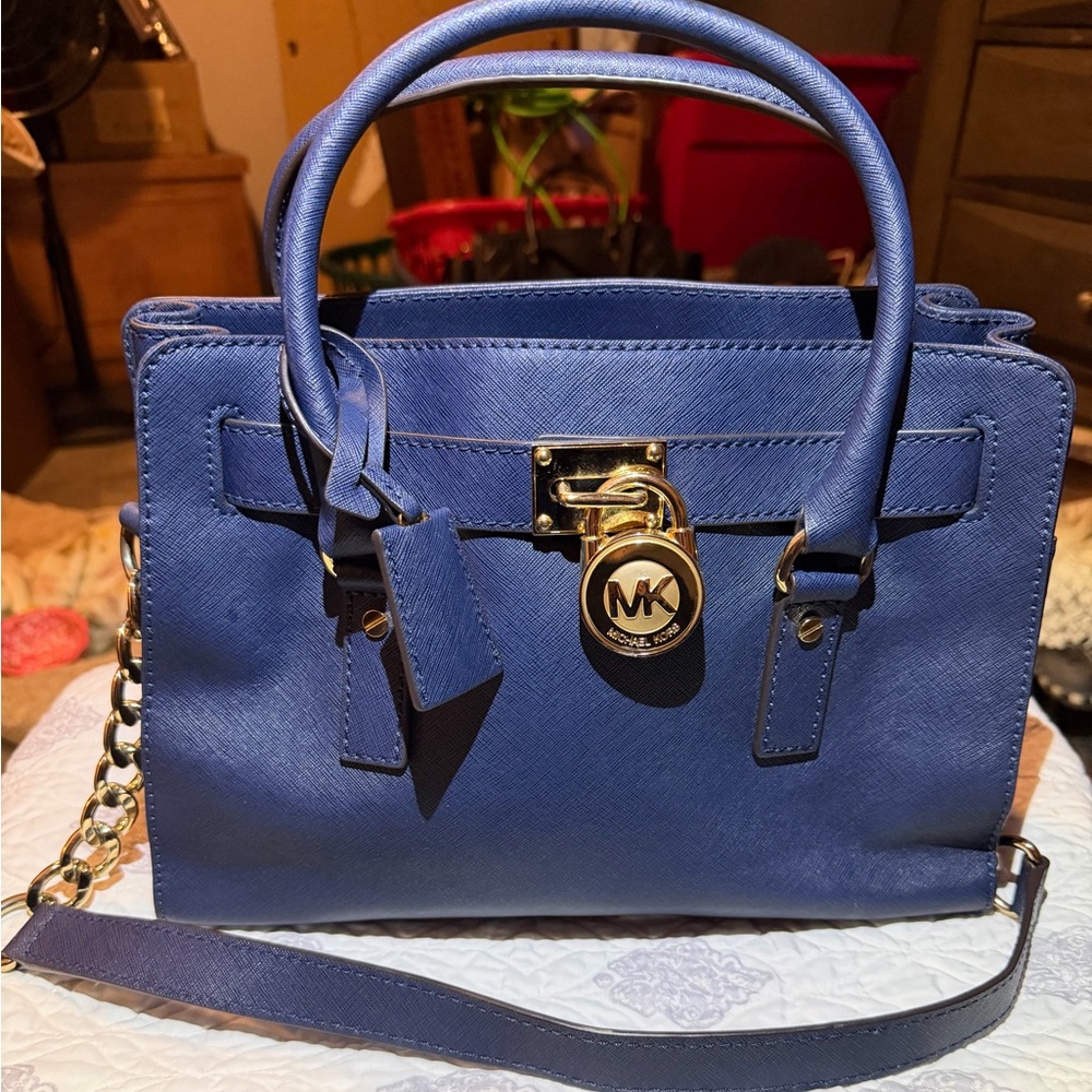 Michael Kors Blue Leather Satchel with Lock and Key 6736968